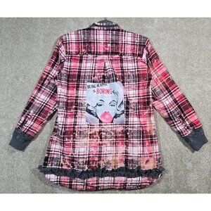 OOAK Upcycled Flannel Shacket Jacket Normal Is Boring Sassy Humor Pockets Size M